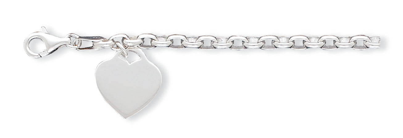 Sterling Silver 1.9mm Heart Charm Bracelet 8.5 Inches