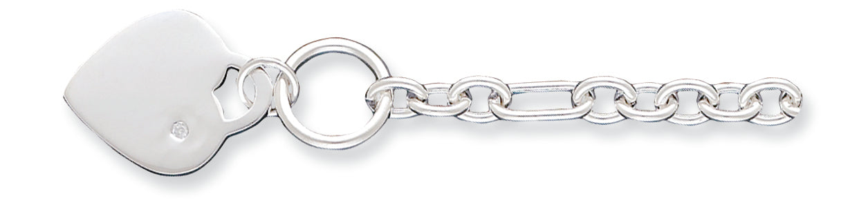Sterling Silver Dangling Heart w/CZ Bracelet 7.25 Inches