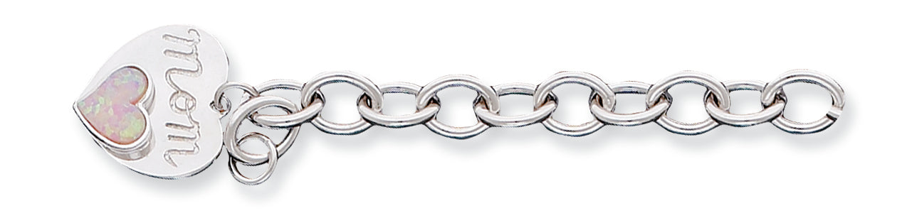 Sterling Silver Created Opal Mom Bracelet 7.75 Inches