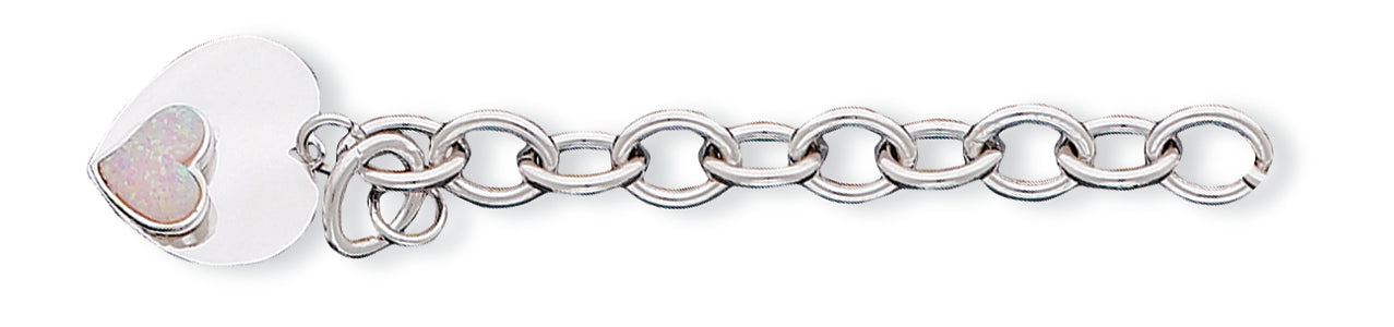 Sterling Silver Created Opal Heart Bracelet 7 Inches