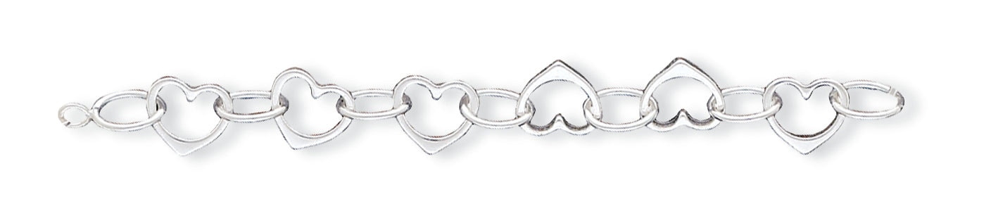 Sterling Silver Heart Link Bracelet 7 Inches