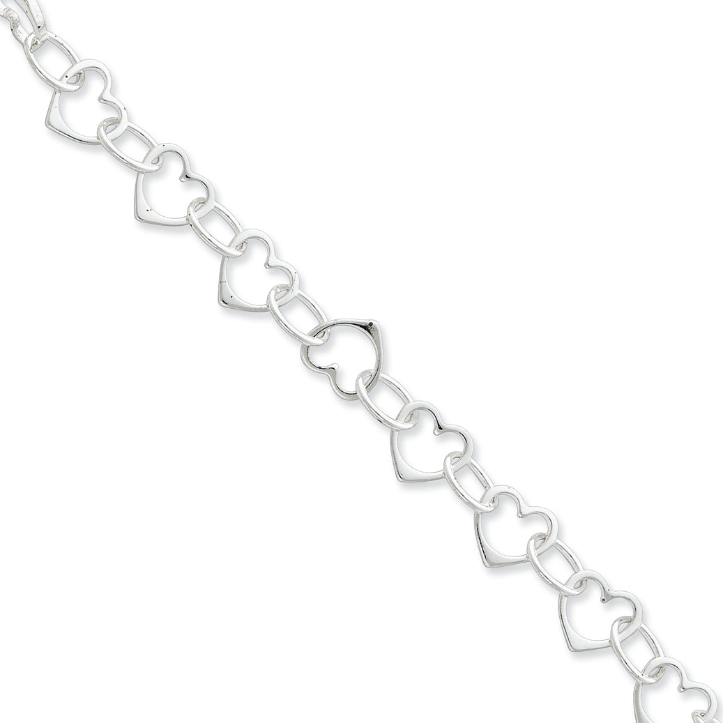 Sterling Silver Heart & Circle Link Bracel 7.5 Inches