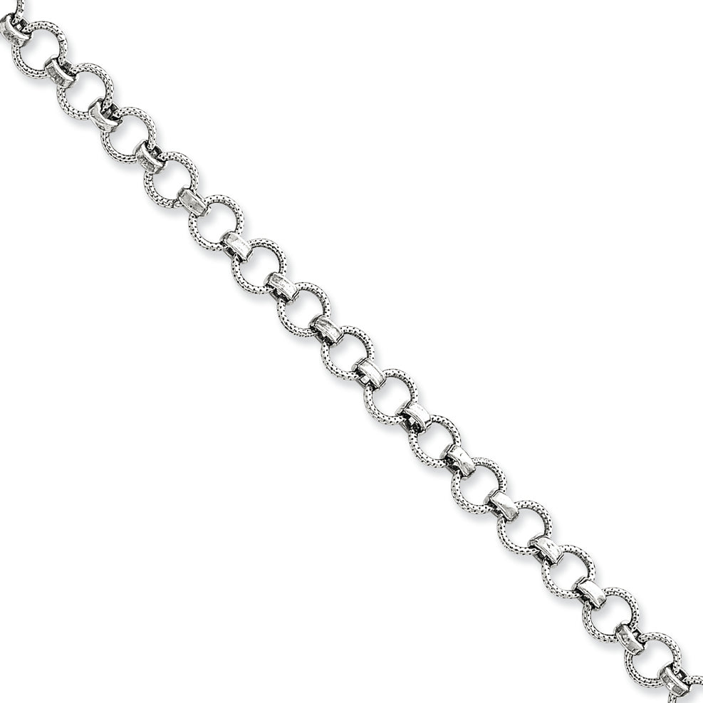 Sterling Silver Antiqued Fancy Link Bracelet 7.5 Inches