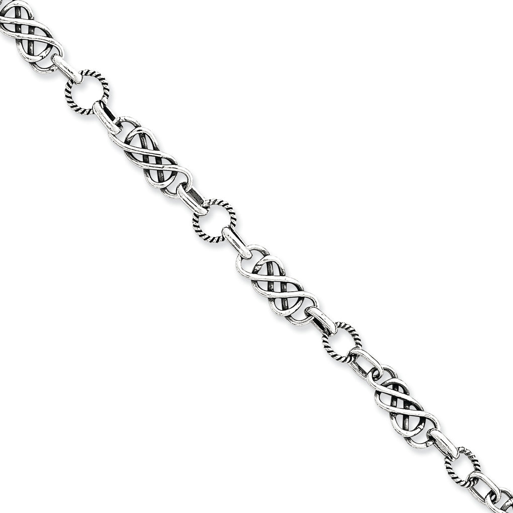 Sterling Silver Antiqued Fancy Link Bracelet 7.5 Inches