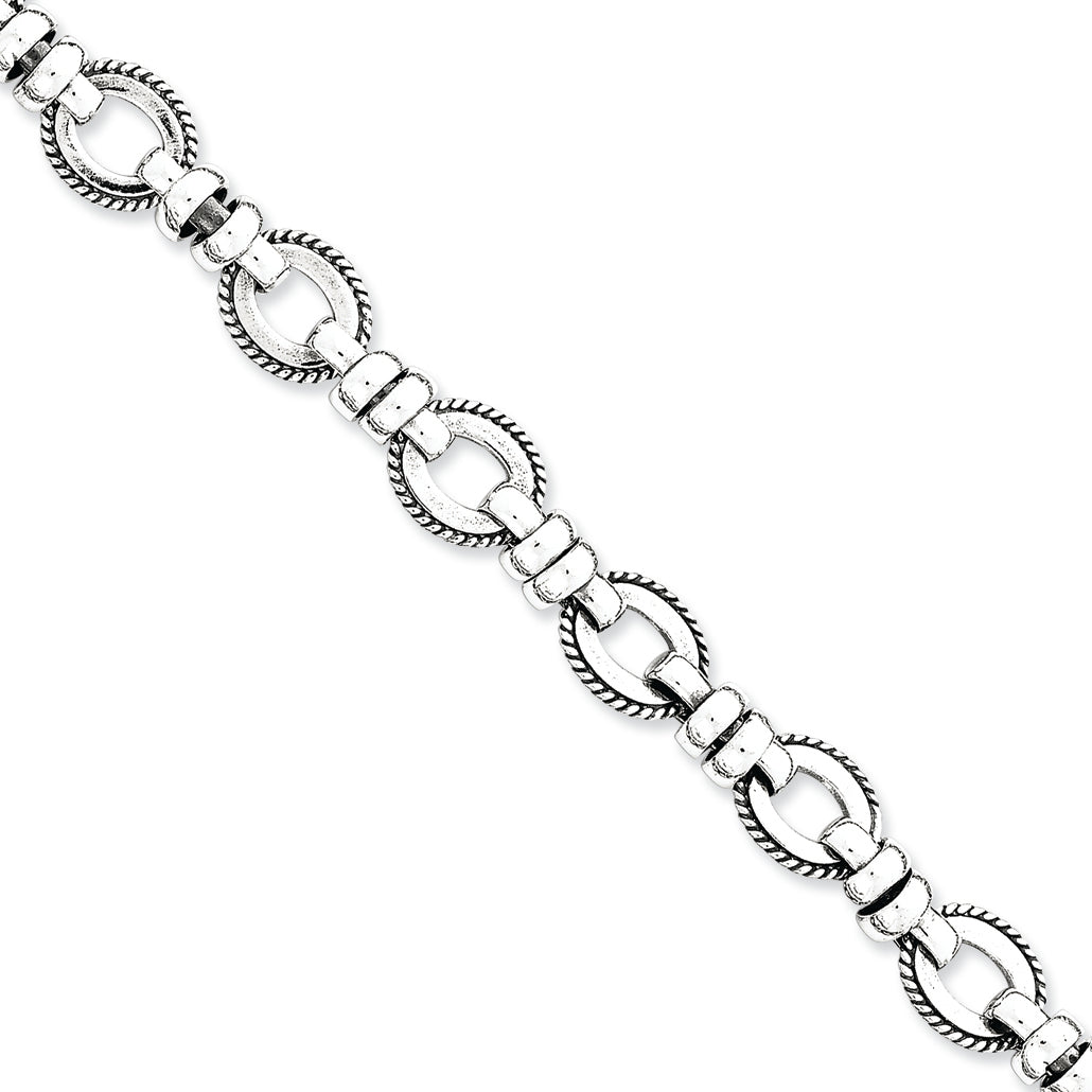 Sterling Silver Antiqued Fancy Link Bracelet 7.5 Inches