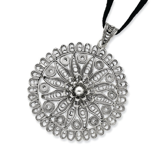 Sterling Silver Filigree Pendant w/40" Cord Necklace