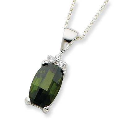 Sterling Silver Cushion Cut Green and Clear CZ Necklace
