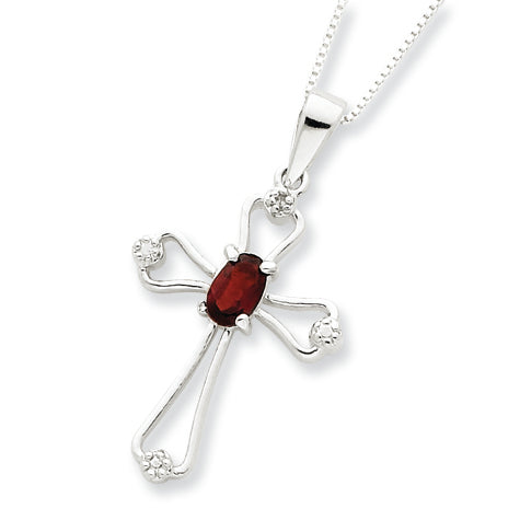 Sterling Silver Garnet Cross Necklace
