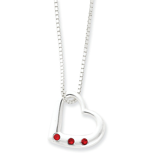 Sterling Silver Heart w/Red CZ Necklace