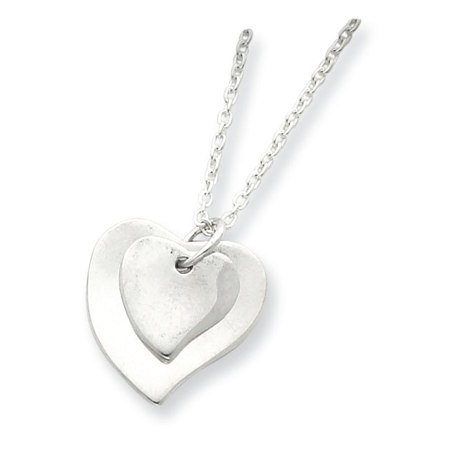 Sterling Silver Double Heart Necklace 16 Inches
