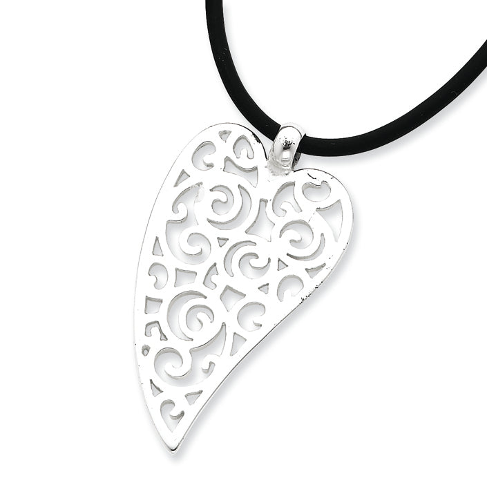 Sterling Silver Heart Pendant Cord Necklace