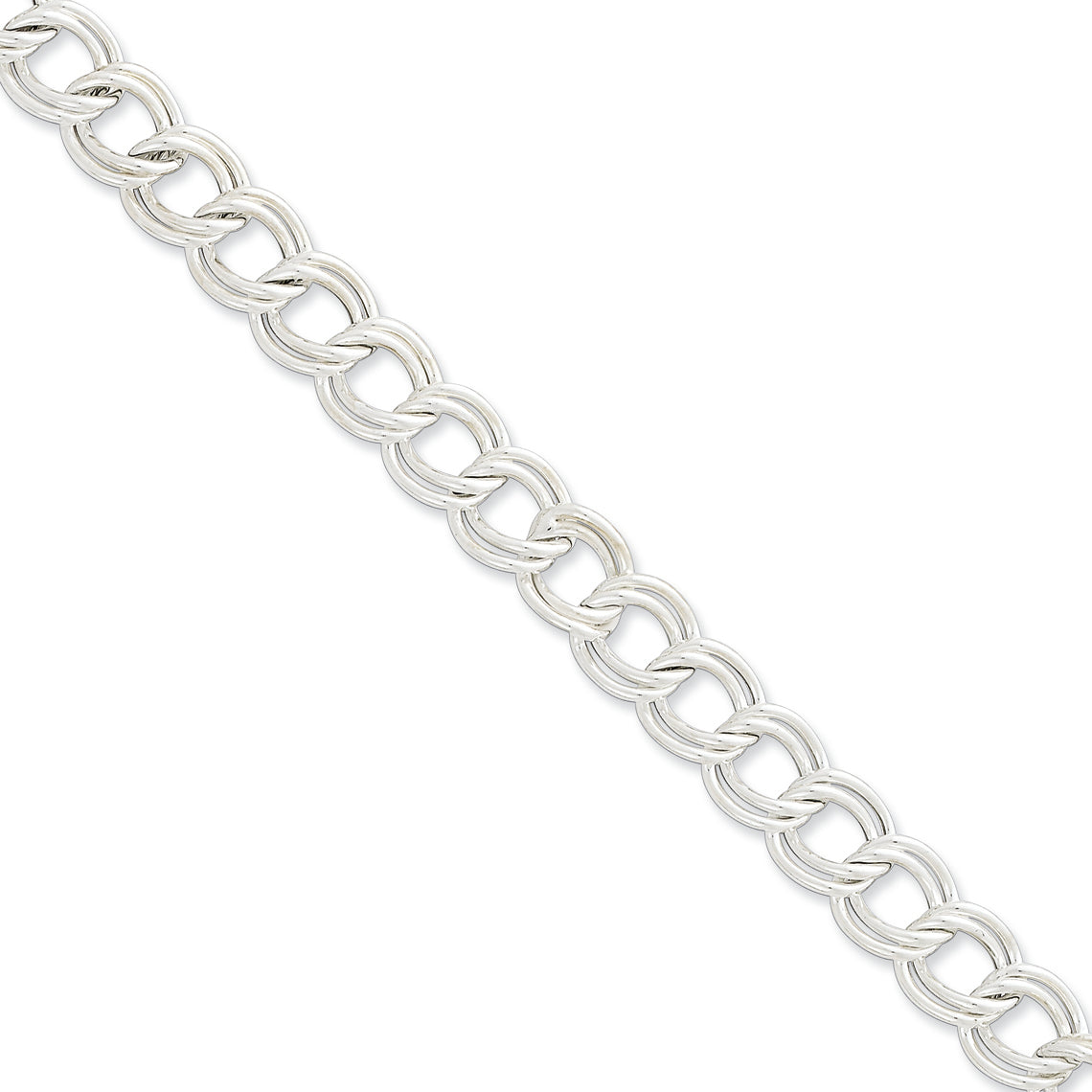 Sterling Silver 10.5mm Double Link Charm Bracelet 7.5 Inches