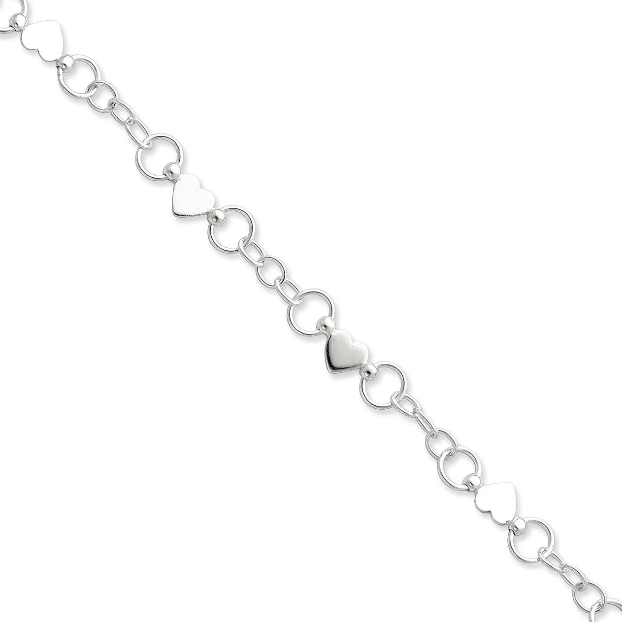 Sterling Silver Heart Bracelet 7.5 Inches