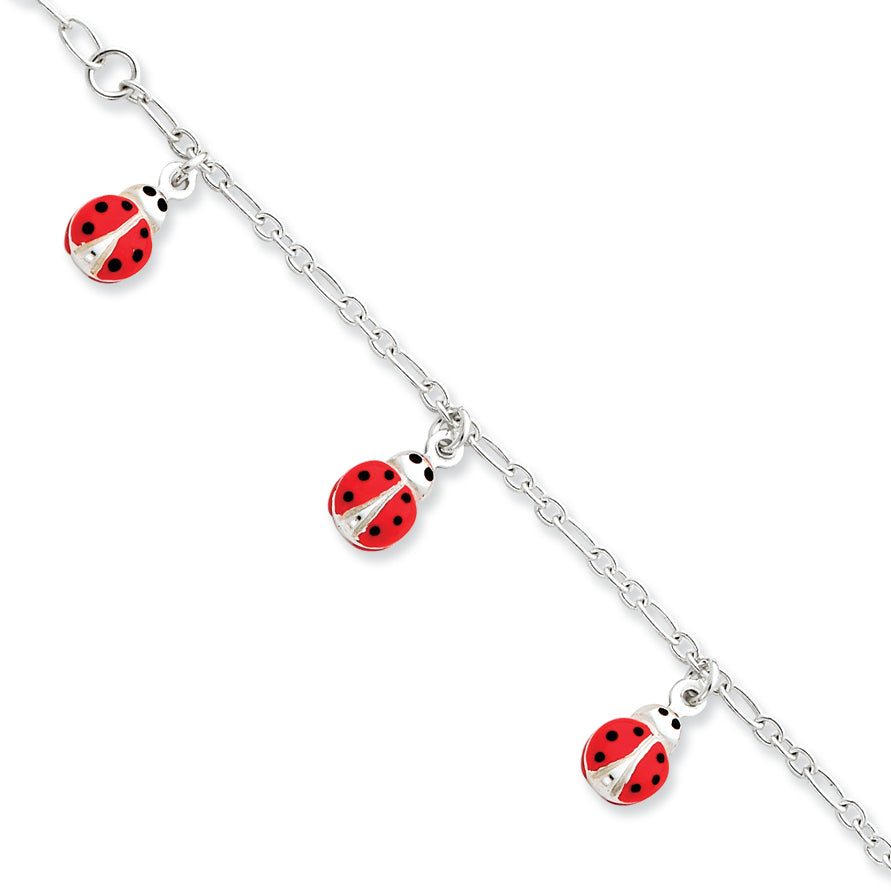 Sterling Silver Enameled Baby Charm Bracelet 6 Inches