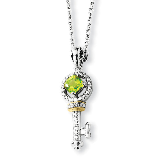 Sterling Silver & 14K Peridot and Diamond Key Necklace
