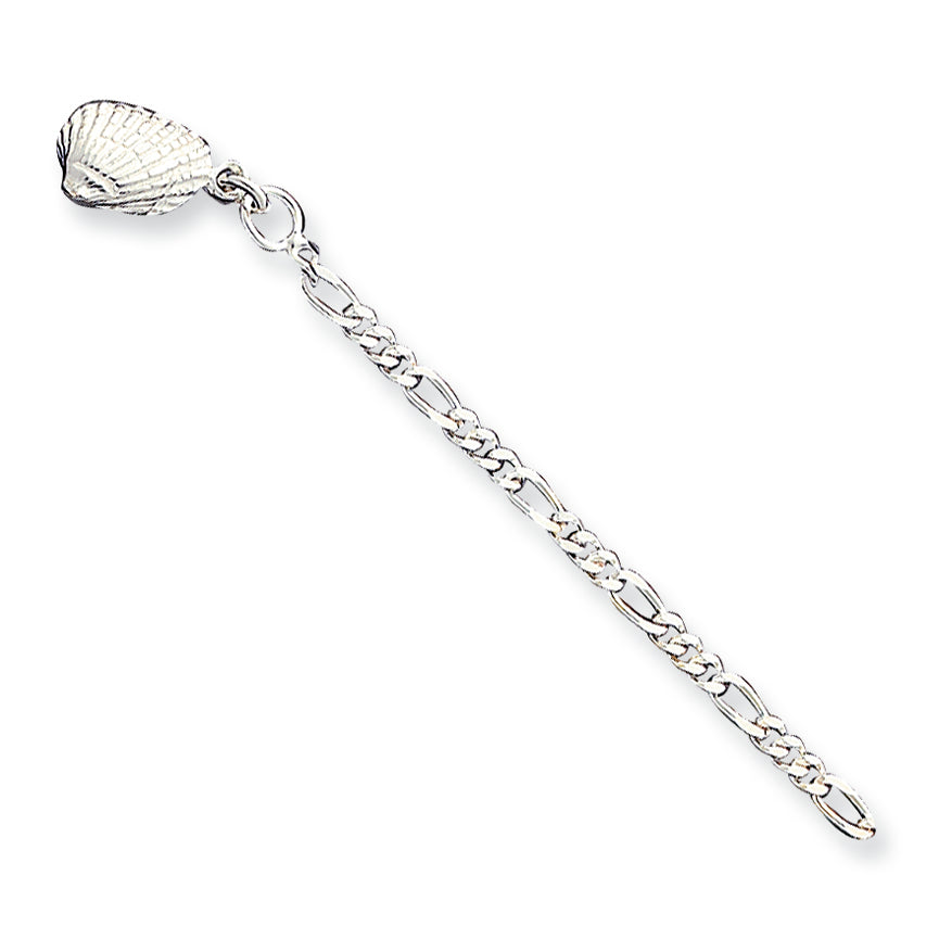 Sterling Silver 10inch Solid Polished 3-Dimensional Shell Anklet 10 Inches
