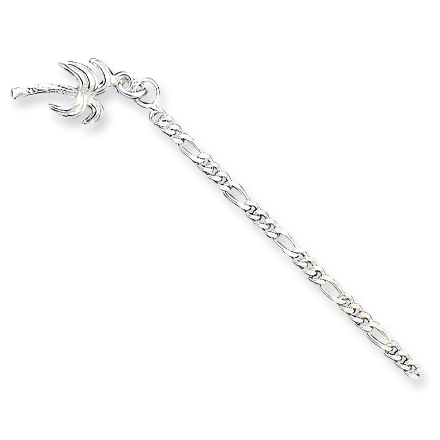 Sterling Silver 10inch Solid Polished Palm Tree Anklet 10 Inches