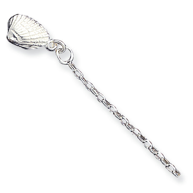 Sterling Silver 10inch Solid Polished 3-Dimensional Shell Anklet 10 Inches