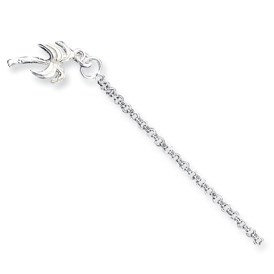 Sterling Silver 10inch Solid Polished Palm Tree Anklet 10 Inches