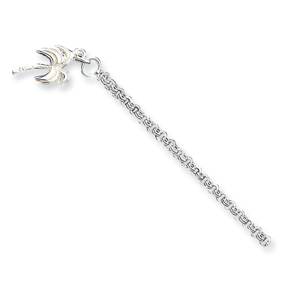 Sterling Silver 10inch Solid Polished Palm Tree Anklet 10 Inches