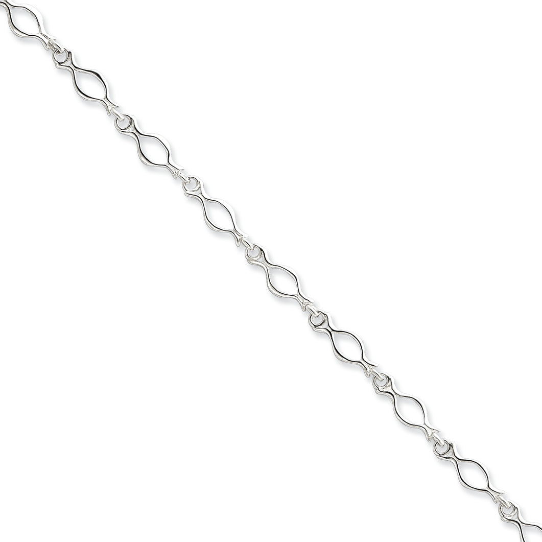 Sterling Silver 9inch Solid Polished Fancy Link Anklet 9 Inches