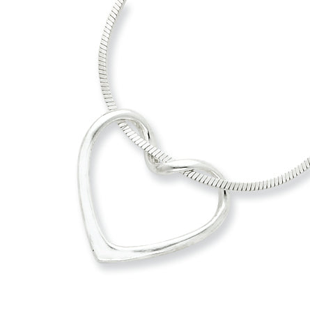 Sterling Silver Heart on 16 Square Snake Chain Necklace