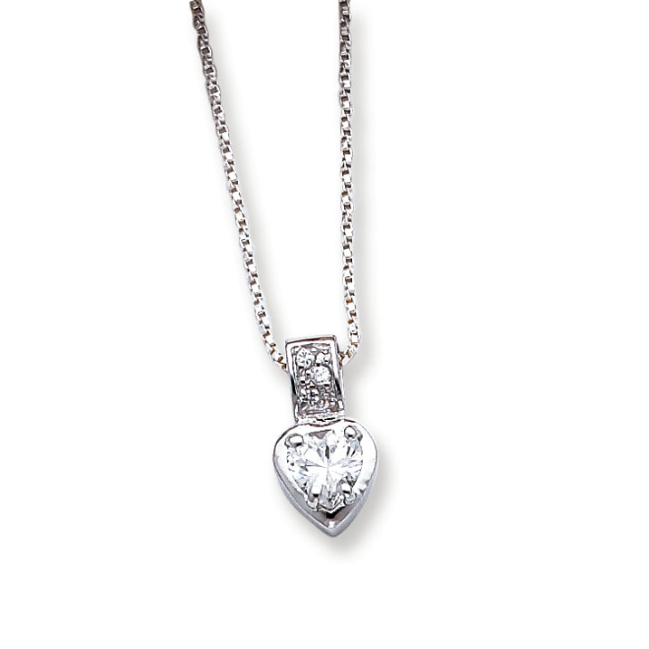 Sterling Silver CZ Heart on 18 Chain Necklace