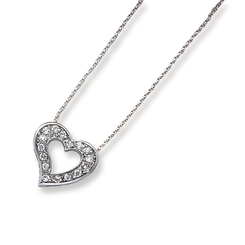 Sterling Silver CZ Heart Pendant on 18 Chain Necklace