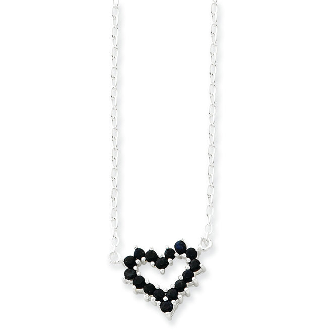 Sterling Silver Genuine Sapphire Heart on 16 Chain Necklace