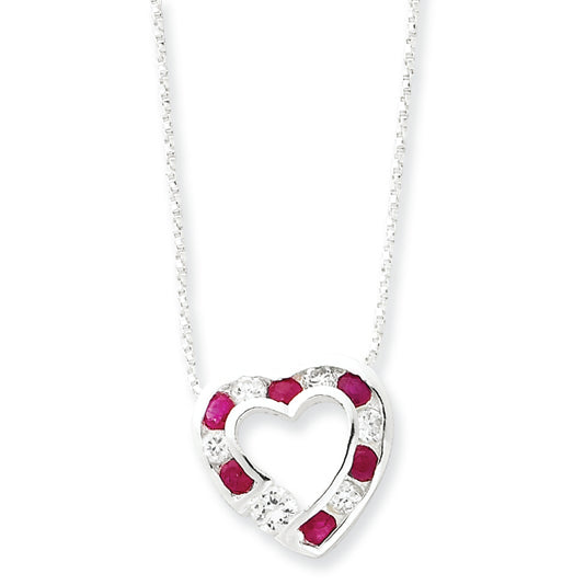 Sterling Silver Genuine Stone & CZ Heart Slide on 18 Chain Necklace