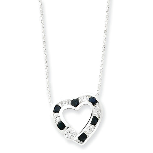Sterling Silver Genuine Stone & CZ Heart Slide on 18 Chain Necklace