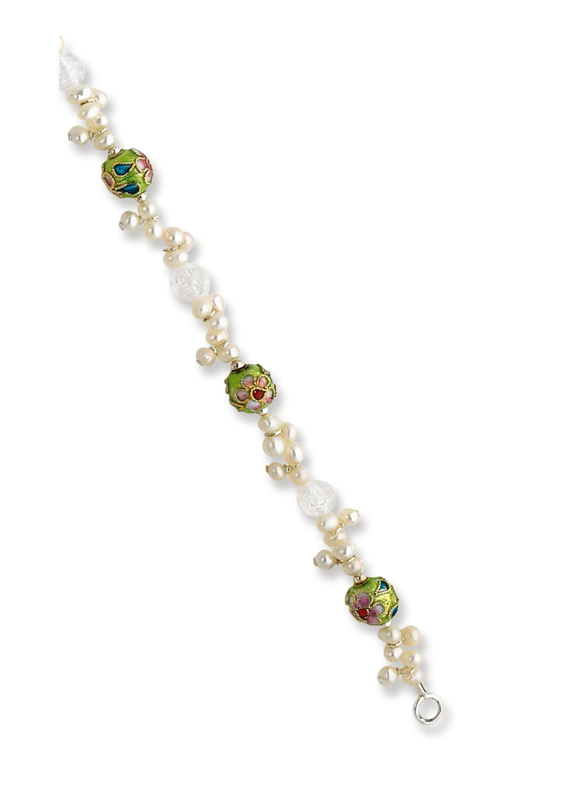 Sterling Silver Cloisonite Bead/Crystal/White FW Cultured Pearl Bracelet