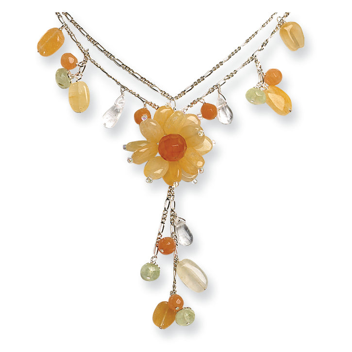 Sterling Silver Carnelian/Quartz/Prehnite Necklace