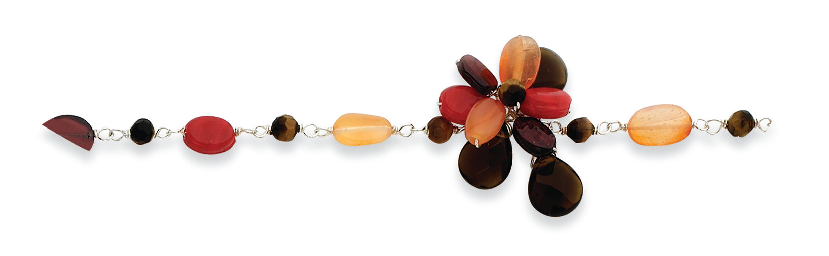 Sterling Silver Carnelian/Tiger Eye/Smoky Quartz/Agate Bracelet