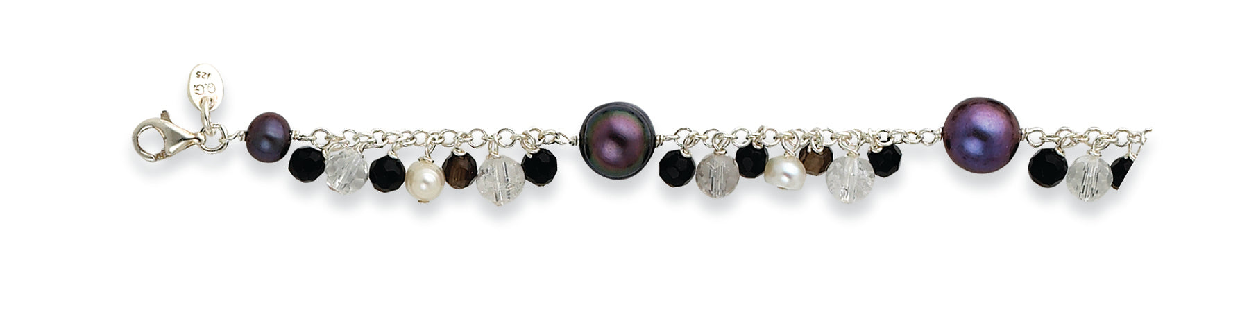 Sterling Silver Crystals/FW Cultured Peacock & White Pearl Bracelet