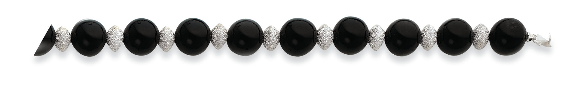 Sterling Silver 4.5x7mm Laser-cut Rondelles & 10mm Onyx Bead Bracelet
