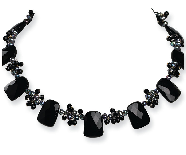 Sterling Silver Black Quartz/Freshwater Cultured Peacock Pearl Necklace