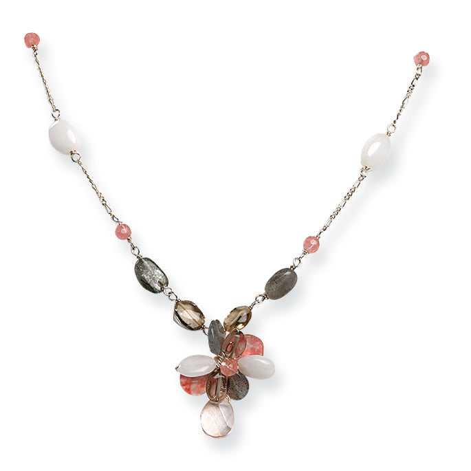 Sterling Silver Labradorite/Cherry, Smokey & Rock Quartz Necklace"