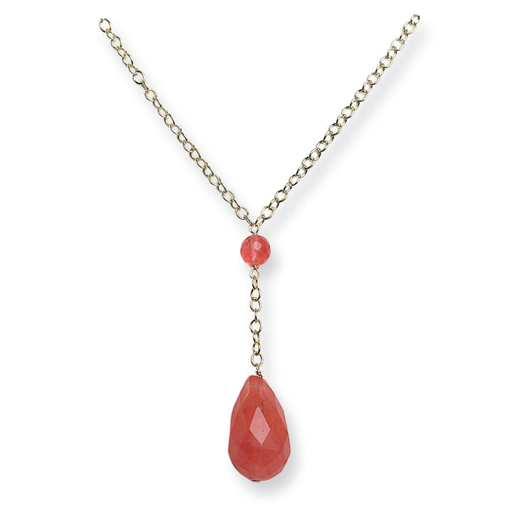 Sterling Silver Cherry Quartz Teardrop Necklace
