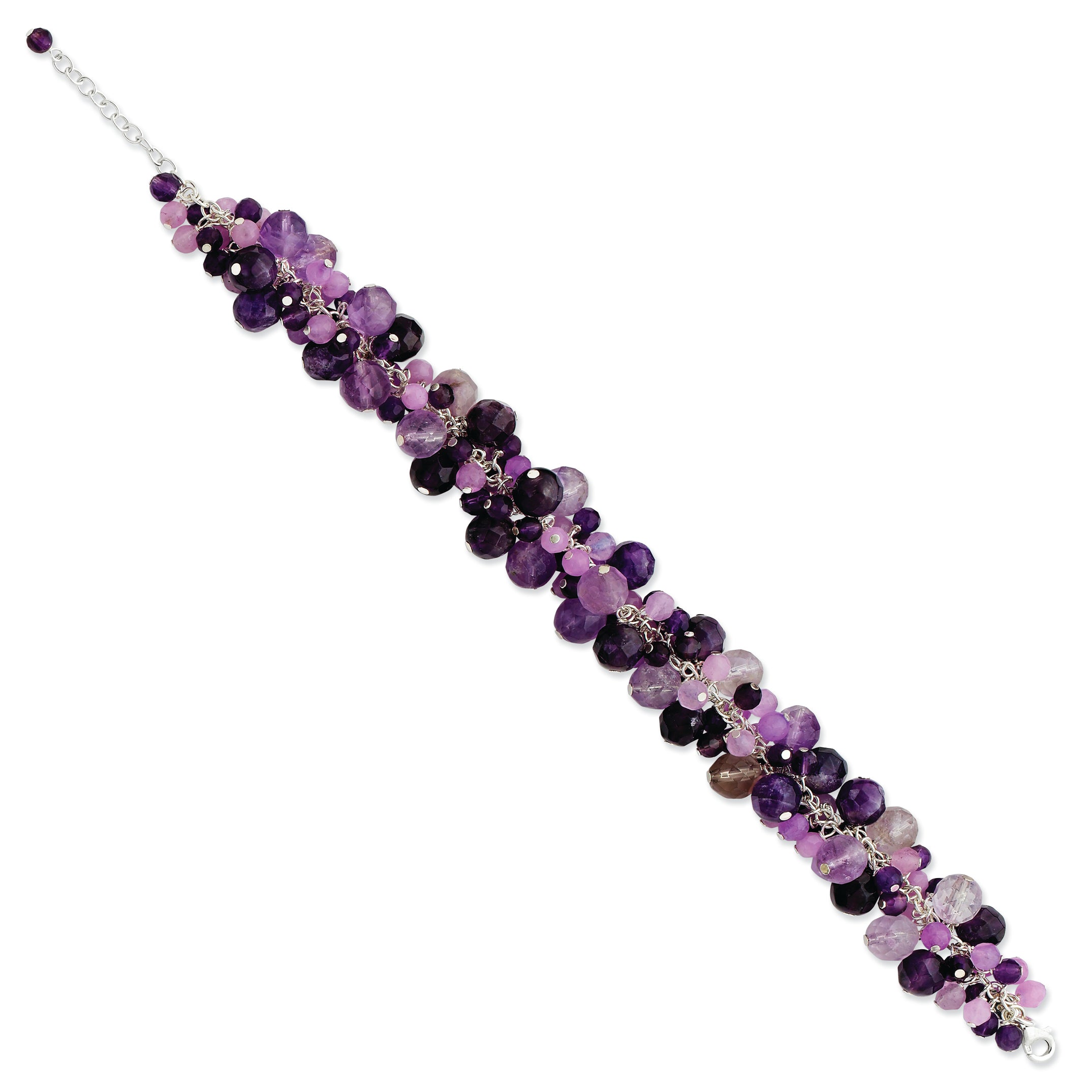 Sterling Silver Amethyst/Lavender Agate/Rose & Cherry Qtz Bracelet