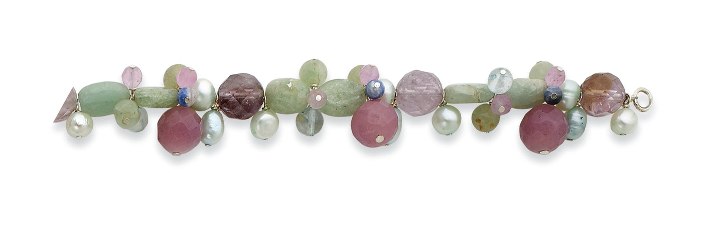 Sterling Silver Lav. Agate/Green Jade/Cultured Pearl/Labradorite Bracelet