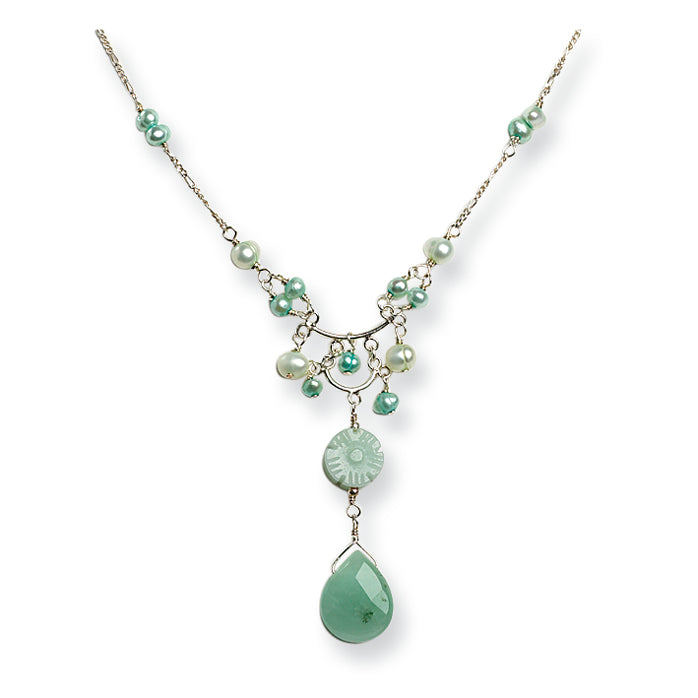 Sterling Silver Amazonite/Green Freshwater Cultured Pearl Necklace