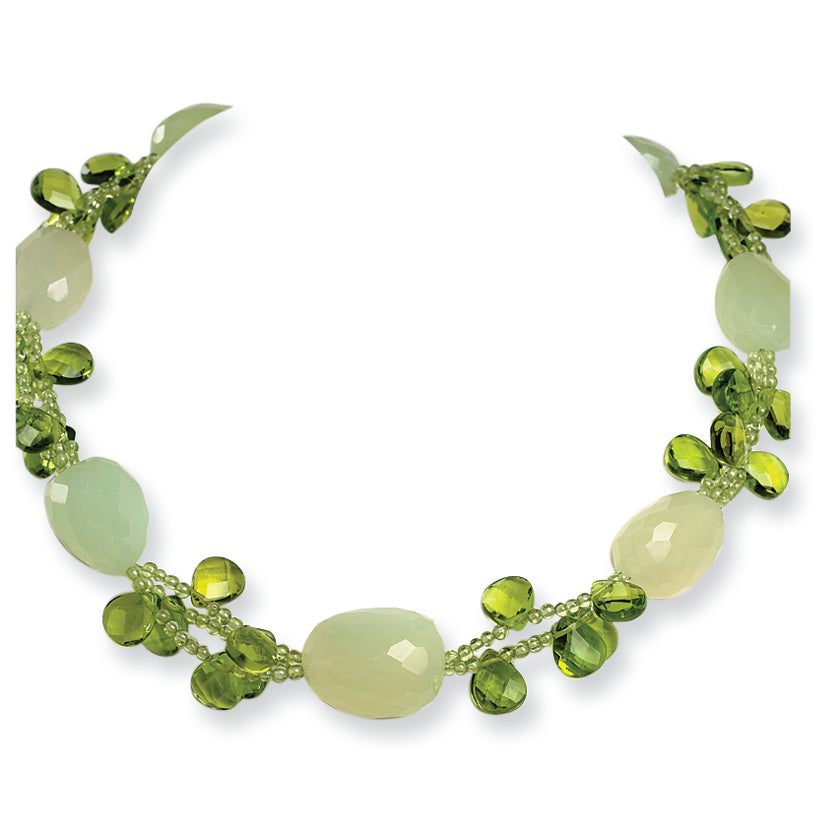 Sterling Silver Green Jade/Green Crystal/Peridot Necklace