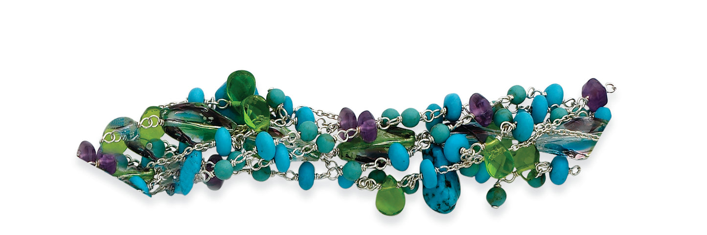 Sterling Silver Howlite/Turquoise/Amethyst/Crystal/Fluorite Bracelet