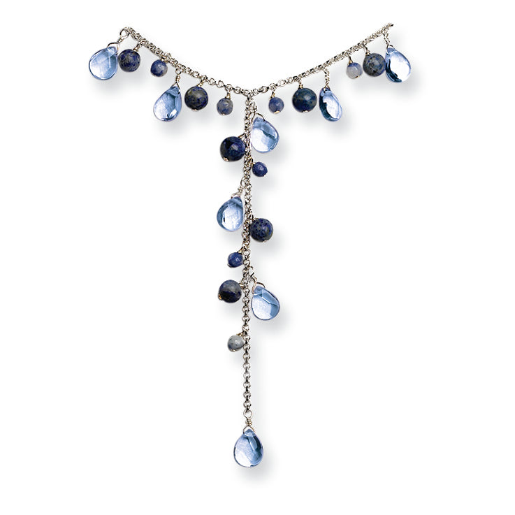 Sterling Silver Blue Crystal & Sodalite Drop Dangle Necklace