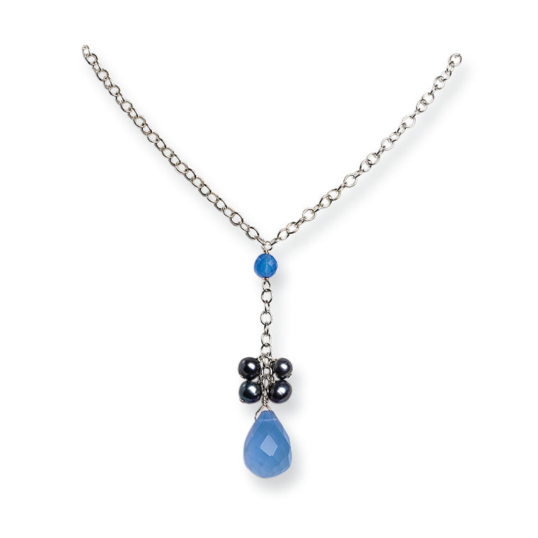 Sterling Silver Blue Quartz Crystal Necklace
