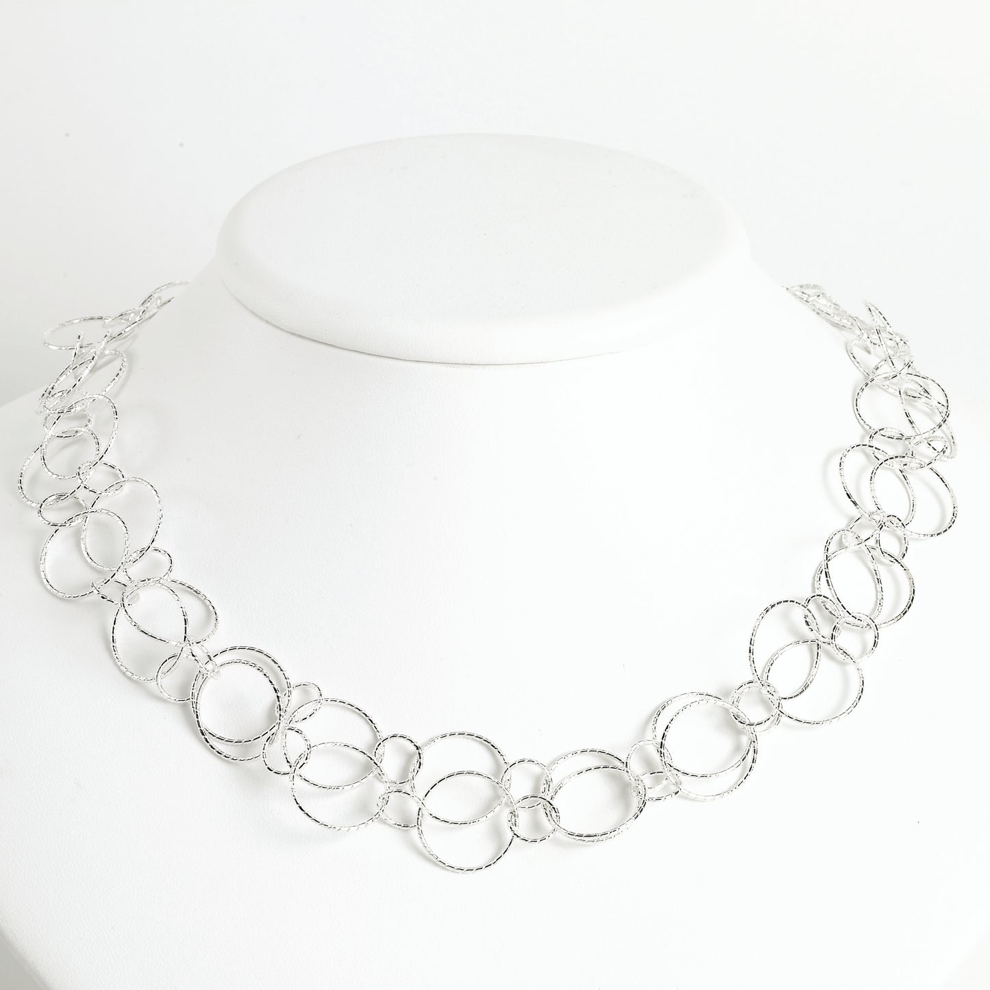Sterling Silver Fancy Round Link Necklace 18 Inches