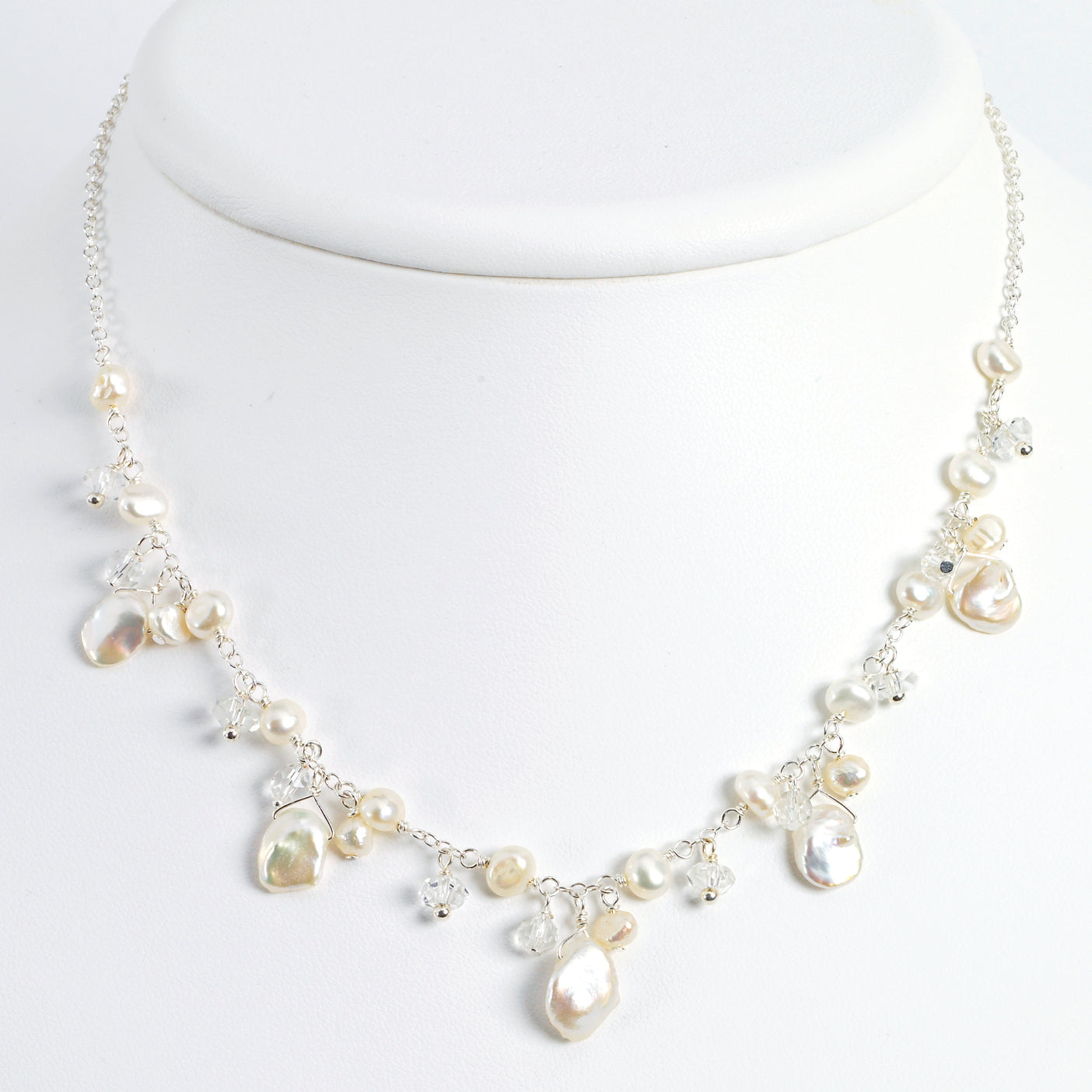 Sterling Silver Freshwater Cultured Pearl/Rock Quartz 16in Necklace