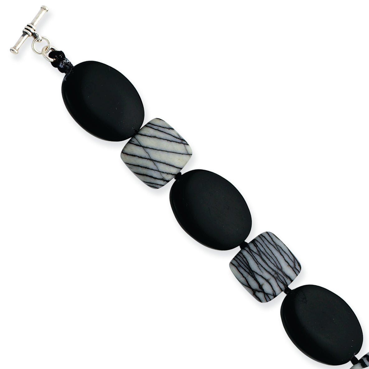 Sterling Silver Black Agate & Zebra Jasper Bracelet