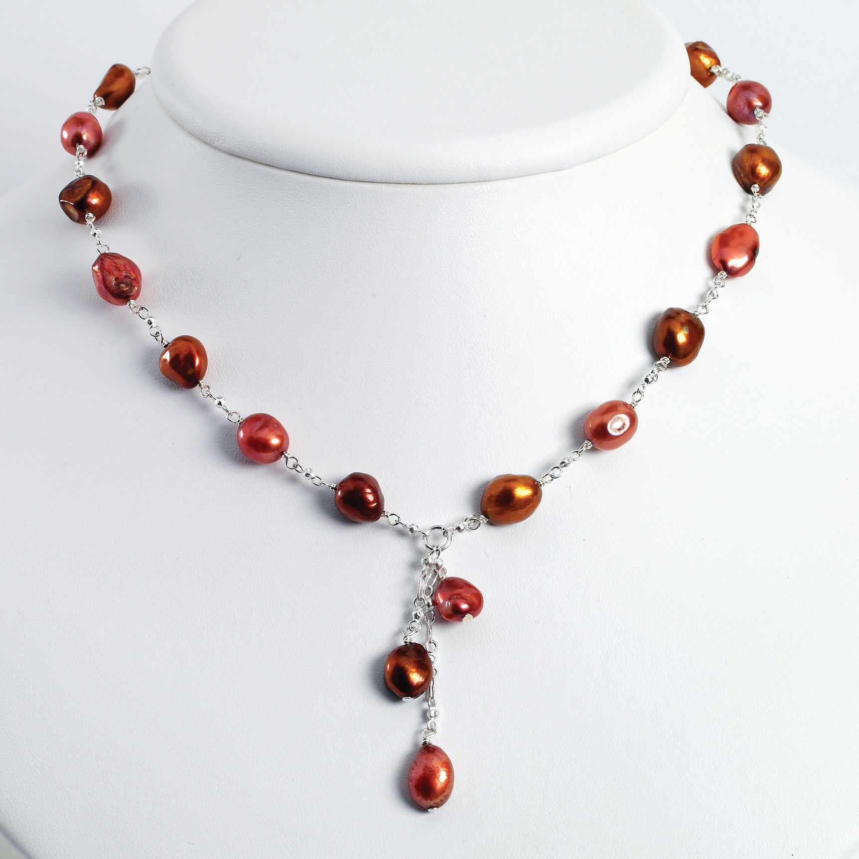Sterling Silver Copper Brown Freshwater Cultured Pearl Necklace
